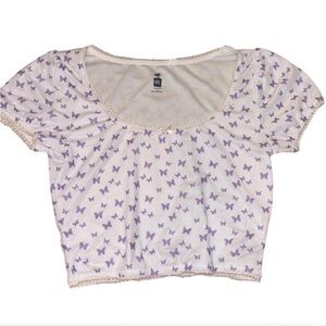 pacsun butterfly shirt white and purple